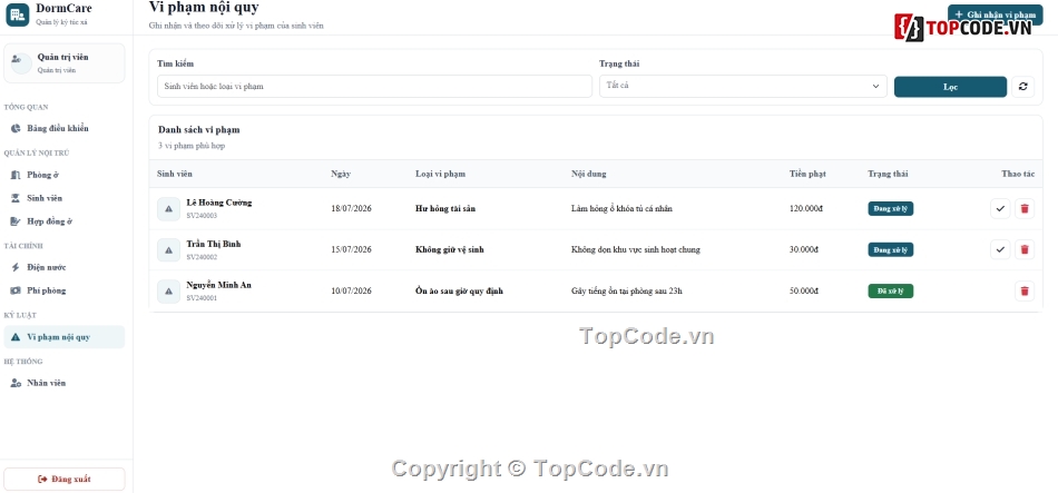 Website quản lý,quản lý,quản lý ký túc xá